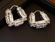 Load image into Gallery viewer, Crystal Bamboo Hoop Earrings