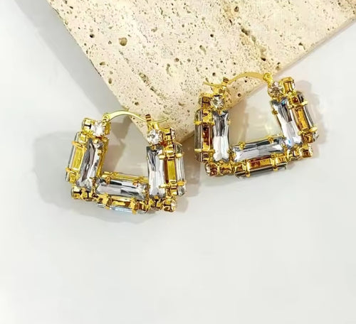 Crystal Bamboo Hoop Earrings