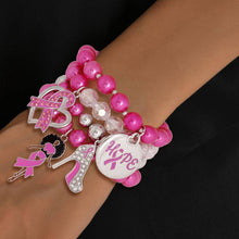 将图片加载到图库查看器，Breast Cancer Hope Charm Bracelet Set