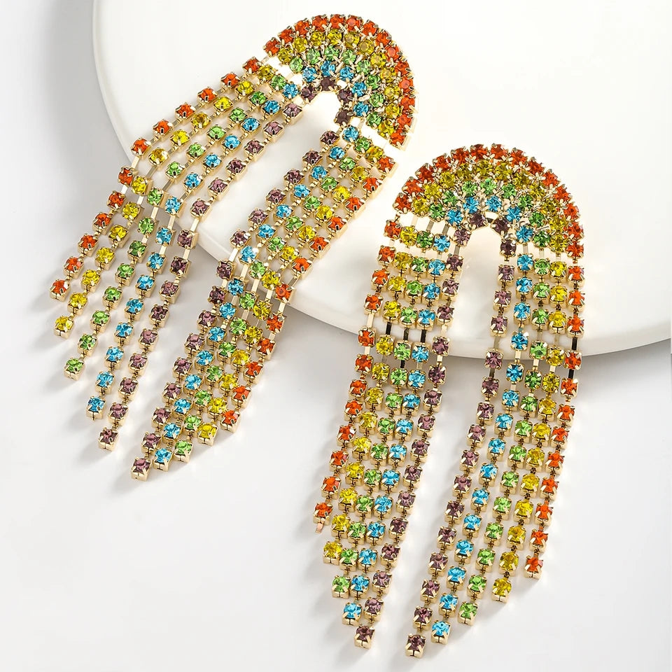 Rainbow Rhinestone Dangle Earrings – Glam Hoarder
