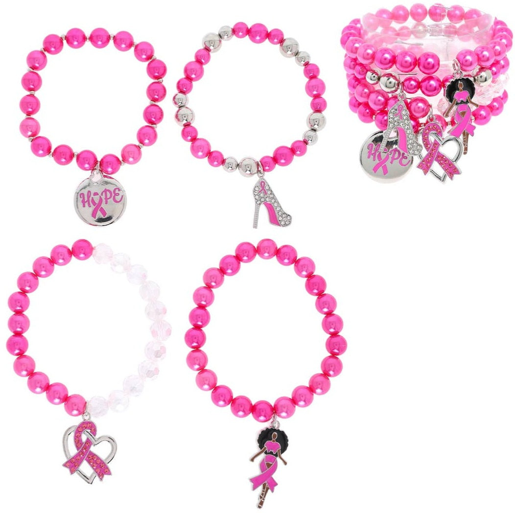 Breast Cancer Hope Charm Bracelet Set