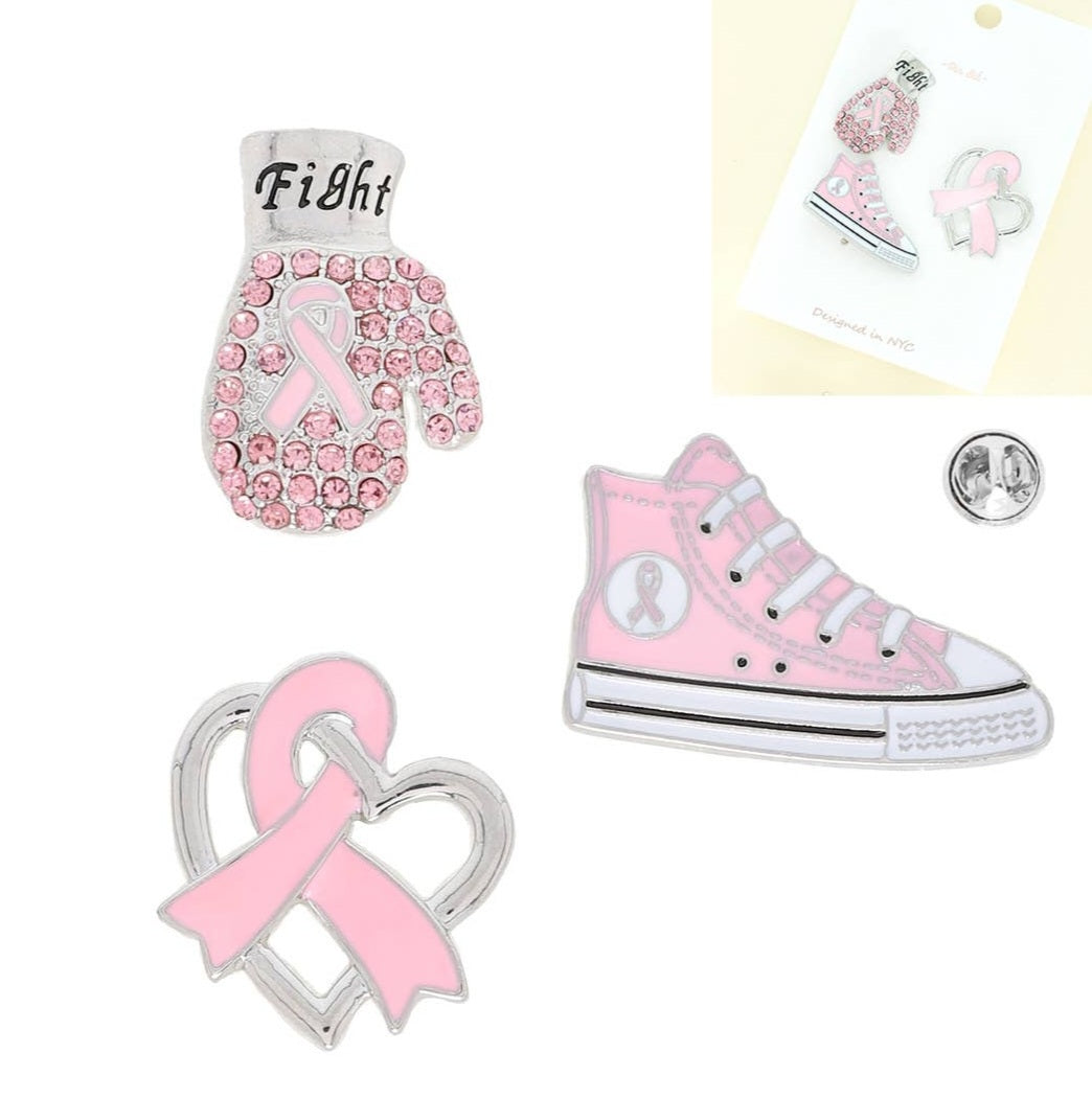 Breast Cancer Pink Ribbon Brooch Set