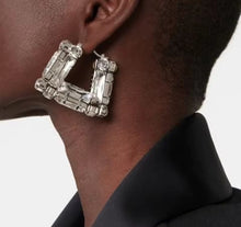 Load image into Gallery viewer, Crystal Bamboo Hoop Earrings