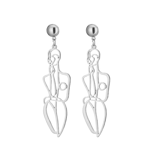 Line Art Woman Dangle Earrings