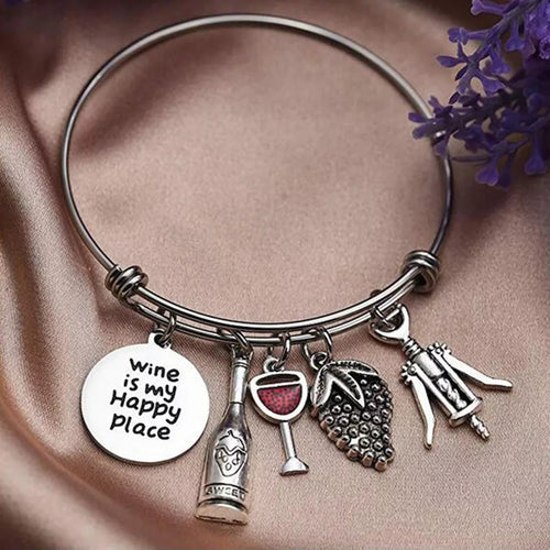 Wine Is My Happy Place Charm Bracelet