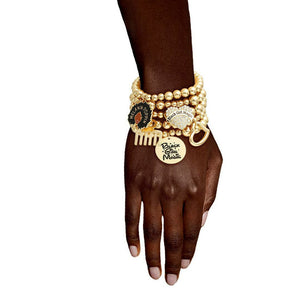 Black Girl Magic Charm Bracelet Stack-Metallic