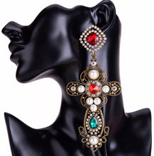 Load image into Gallery viewer, Baroque Cross Dangle Earrings