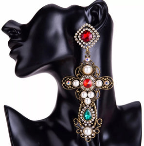 Baroque Cross Dangle Earrings